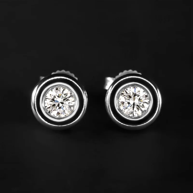 Mixed Gemstone Earrings-IDEAL CUT DIAMOND SCOTT KAY STUD EARRINGS 18k WHITE GOLD 1/3 CARAT ROUND BEZEL