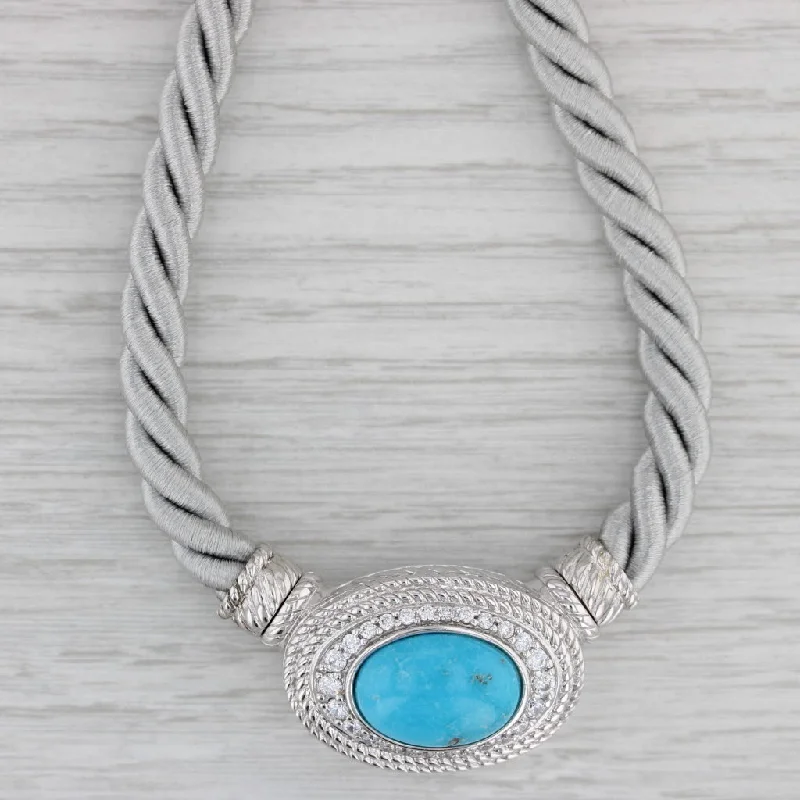 Elegant Silver Necklaces-Turquoise Cubic Zirconia Pendant Necklace Sterling Silver Judith Ripka Gray Cord