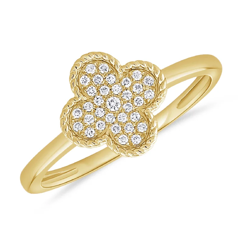 Flower Rings-Unique 14K Gold Clover Ring with Diamonds