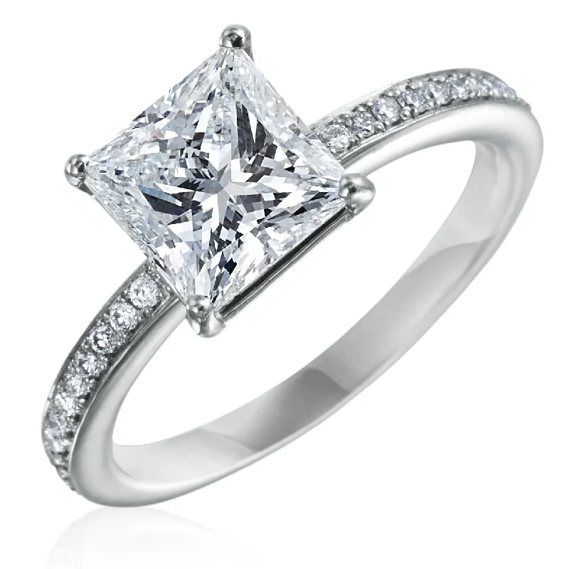 Men's Rings-Princess Cut 2.14 Carat GIA Excellent Cut Diamond Platinum Engagement Ring