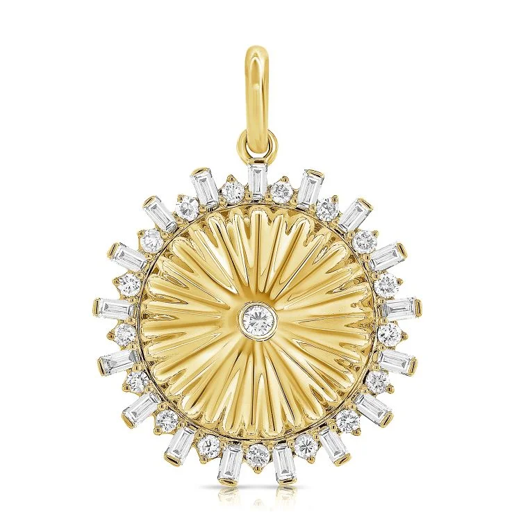 Infinity Necklaces-14K Yellow Gold Diamond Fluted Disc Necklace