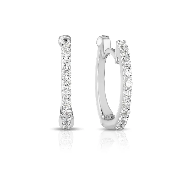 Wide Hoop Earrings-0.20ct Round Diamonds GH/SI Baby Hoop Earrings in 18K White Gold