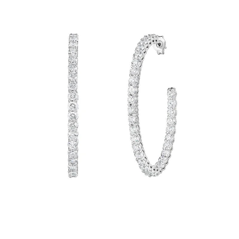 Sun Earrings-Perfect Diamond Hoops 18K White Gold Diamond Hoop Earrings