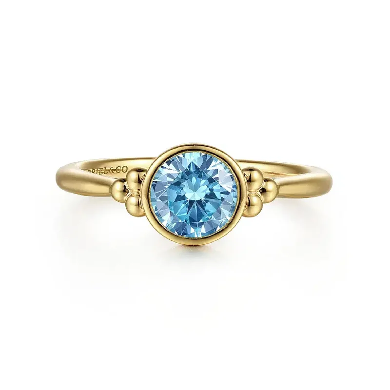 Gemstone Engagement Rings-Gabriel 14K Yellow Gold Blue Topaz Bujukan Ring