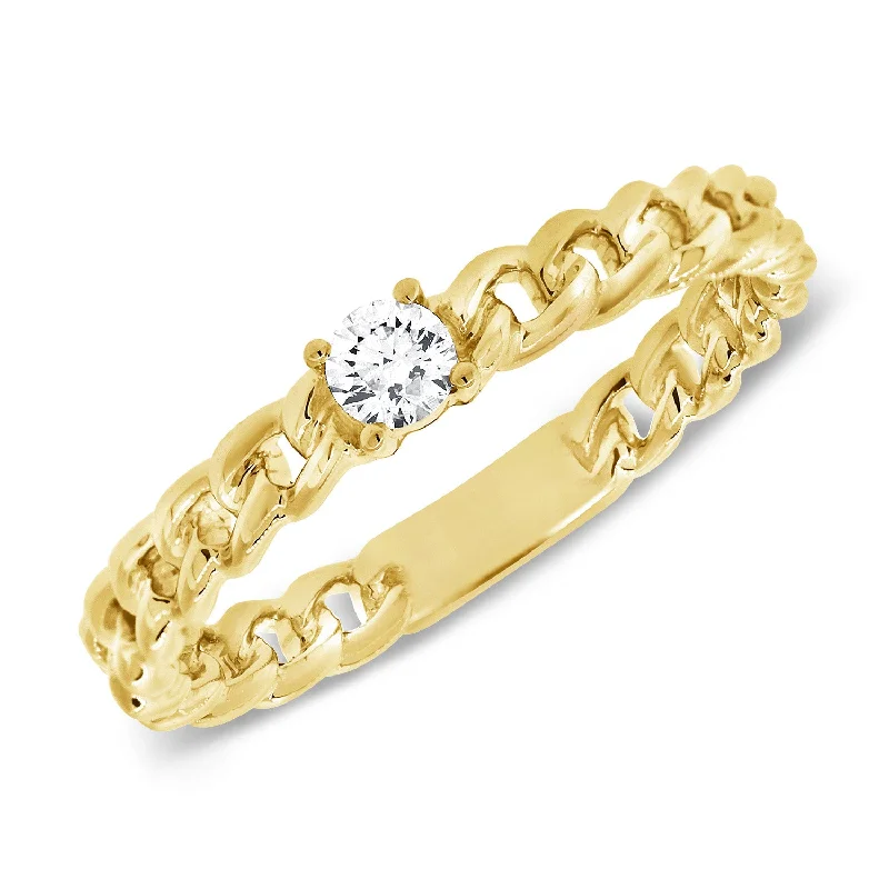 Ring for Proposal-OKGs Collection 14K Gold Chain Ring with Diamond Solitaire