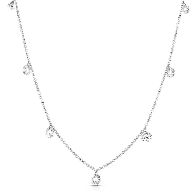 Artistic Silver Necklaces-14K White Gold Drilled Diamonds Dangle Necklace