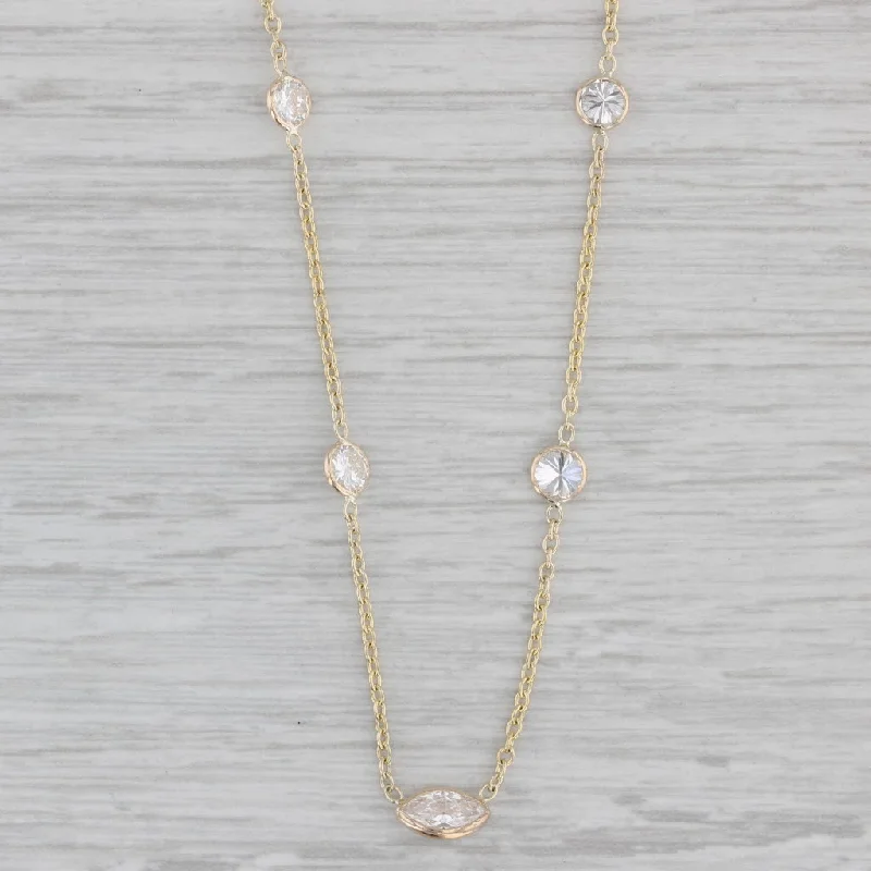 Double Chain Necklaces-New 1.85ctw Diamond By The Yard Station Necklace 14k Gold 16-18" Adjustable