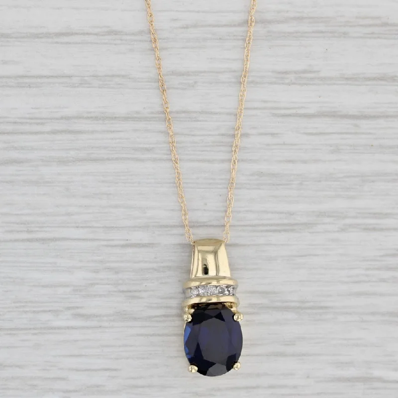 Minimalist Gold Necklaces-3.28ctw Lab Created Sapphire Diamond Pendant Necklace 10k Yellow Gold 18.75"