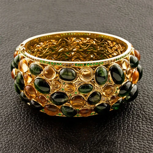 Embellished Bangles-Citrine & Tsavorite Bangle Bracelet