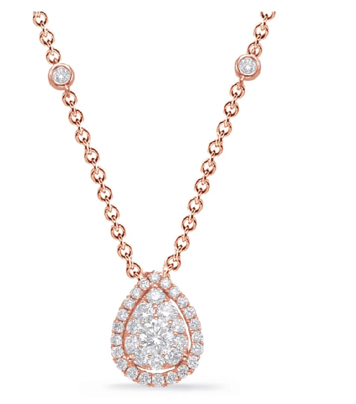 Leaf Pendant Necklaces-14K Rose Gold Fancy Pear Diamond Cluster Necklace