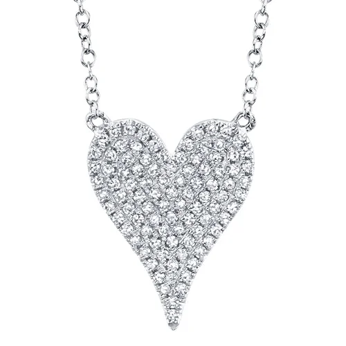 Designer Diamond Necklaces-14K White Gold Pave Diamond Heart Necklace (Medium)