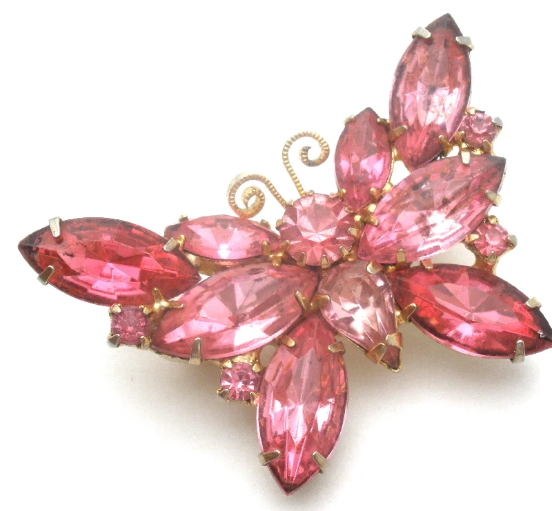 Brooch for Wedding Dress-Pink Rhinestone Butterfly Brooch Pin Vintage