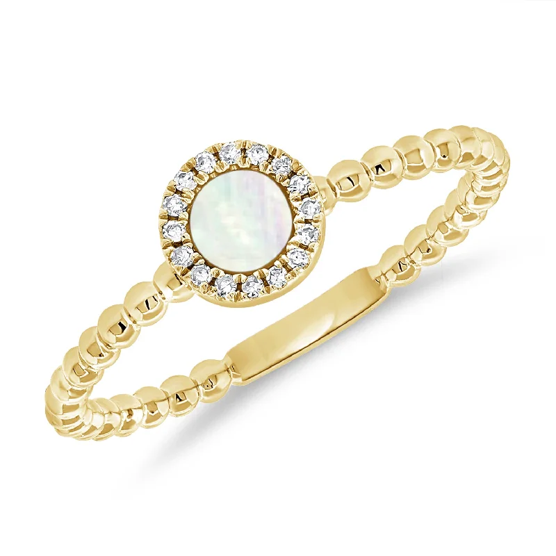 Wedding Rings-Mother of Pearl Diamond Ring made in 14K Gold