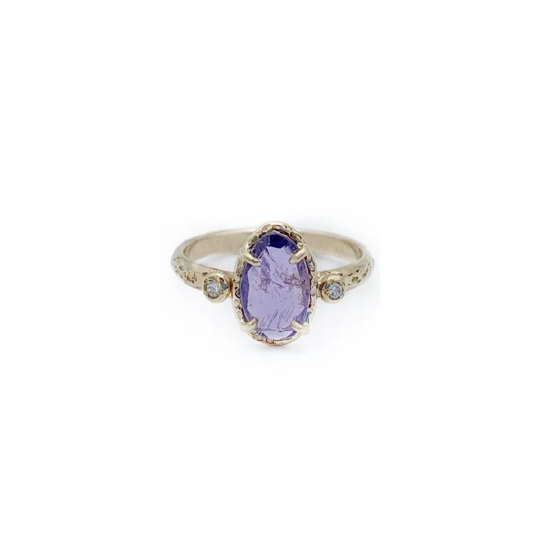 Simple Gold Rings-Rose Cut Purple Sapphire and Diamond Ring