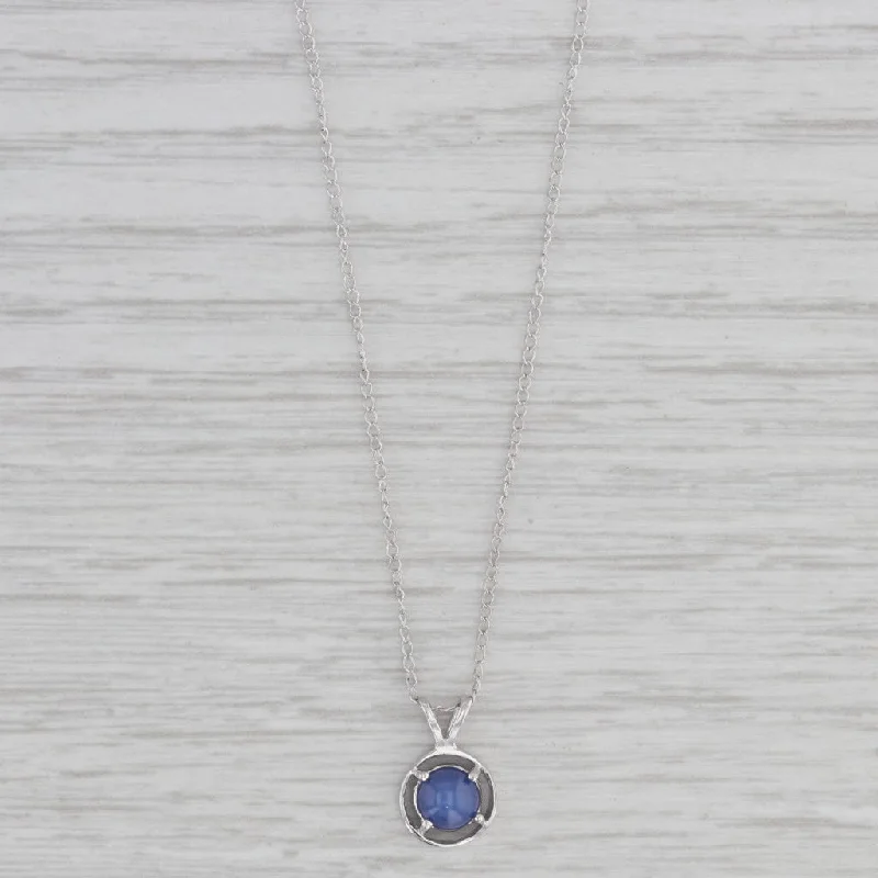 Initial Necklaces-Lab Creates Blue Star Sapphire Pendant Necklace 10k White Gold 16.25" Curb Chain