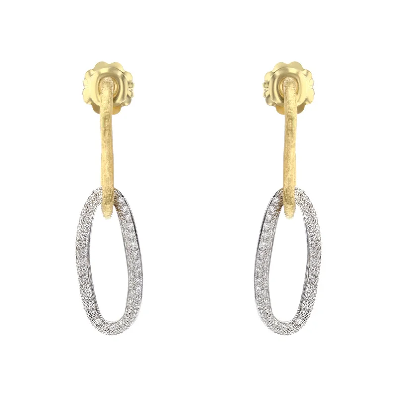 Heart Earrings-18K Yellow and White Gold Oval Link Diamond Dangle Earrings