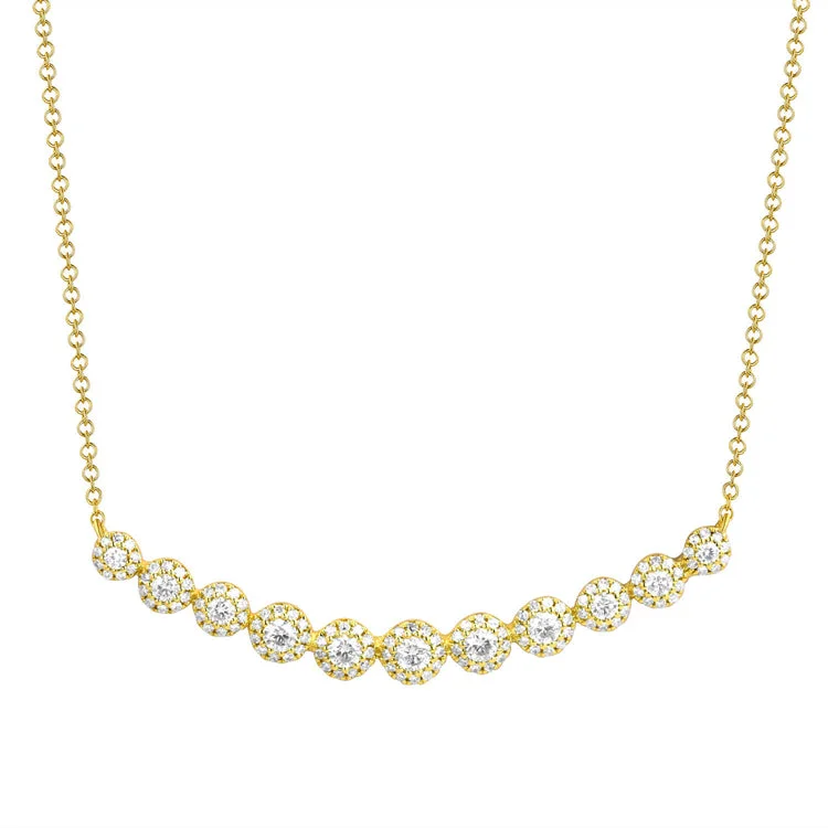 Simple Pendant Necklaces-14K Yellow Gold Diamond Halo Curved Bar Necklace