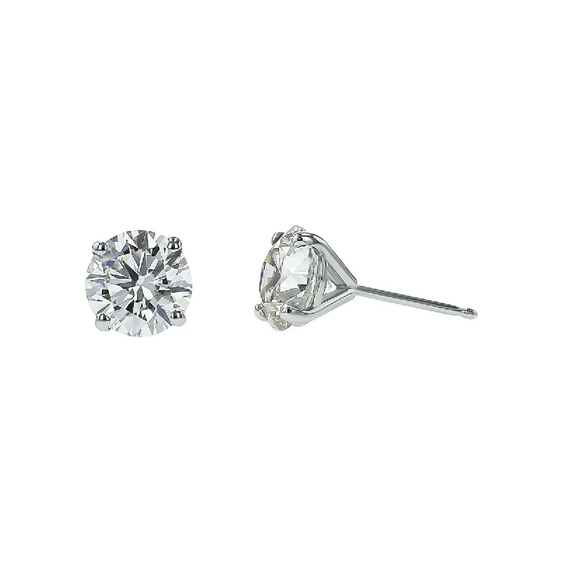 White Gold Earrings-14K White Gold Diamond 4-Prong Stud Earrings