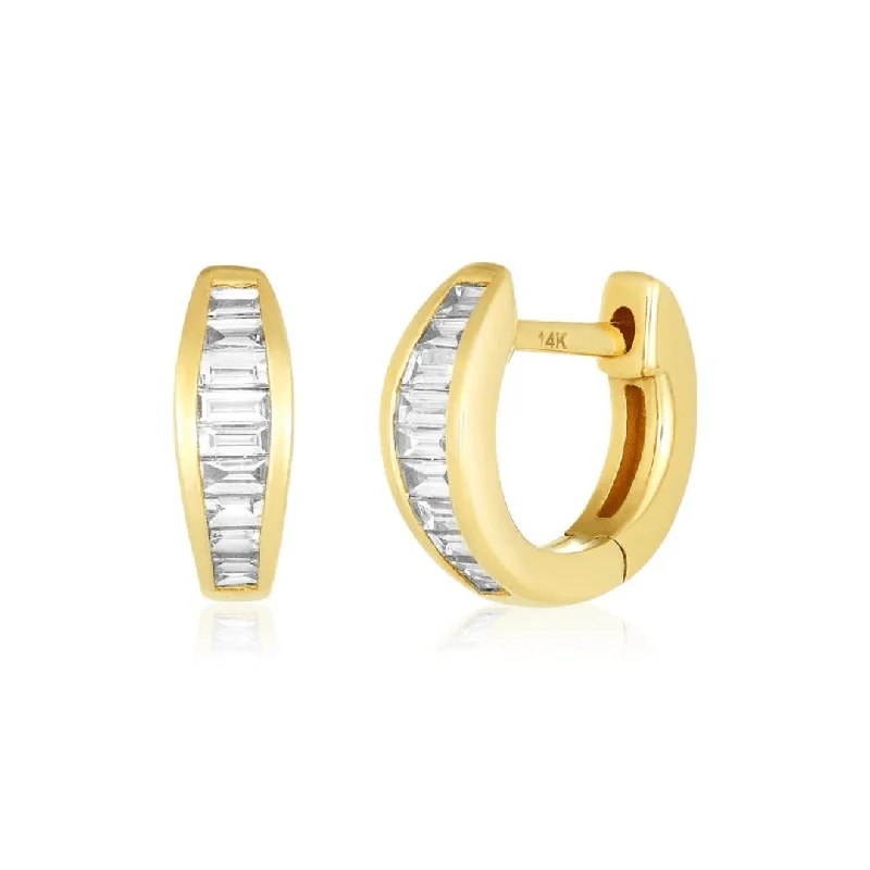 Gold-Plated Earrings-Graduated Channel Set Baguette Huggies