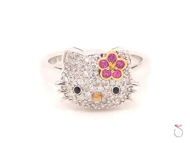 Baguette Rings-Kimora Lee Simmons Sanrio Hello Kitty 18k White Gold Diamond & Sapphire Ring