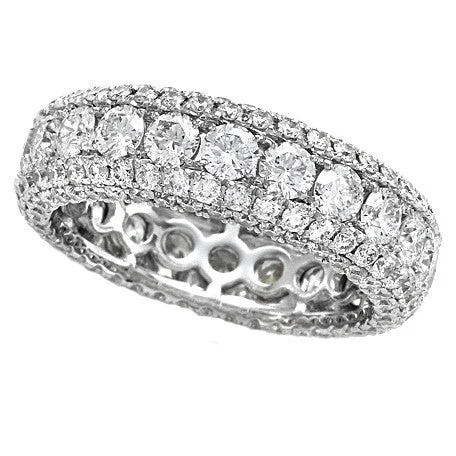 Handmade Rings-Five Row Diamond Eternity Anniversary Band Ring Prong Set 18K White Gold 3.40 carats