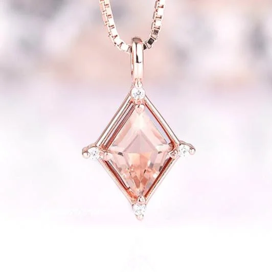 Gemstone Necklaces-Unique Kite Morganite Necklace- 14K Rose Gold Vermeil