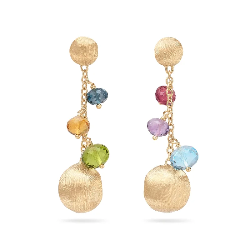 Cute Earrings-Marco Bicego 18K Yellow Gold Africa Multi Gemstone & Diamond Drop Earrings