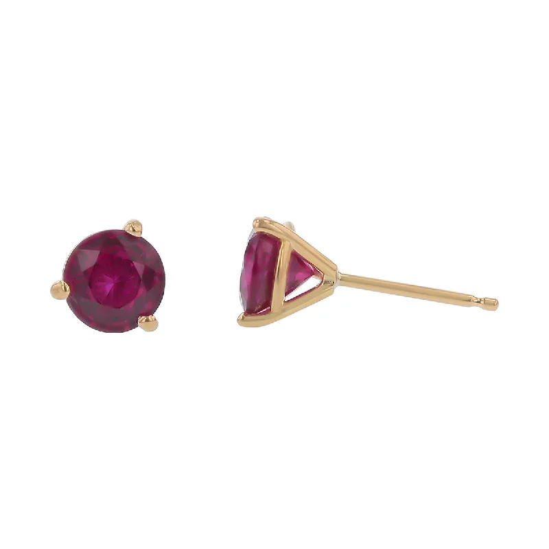 Colorful Earrings-2.11ct 6mm Round Mozambique Ruby Stud Earrings in 18k Yellow Gold