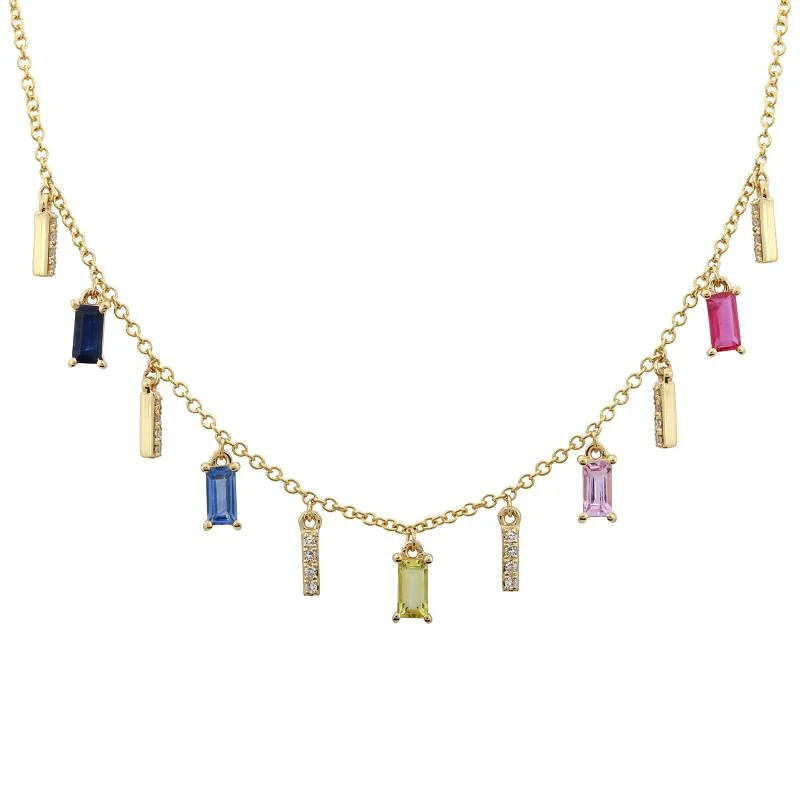 Graduation Necklaces-14K Yellow Gold Multi Gemstone + Diamond Necklace