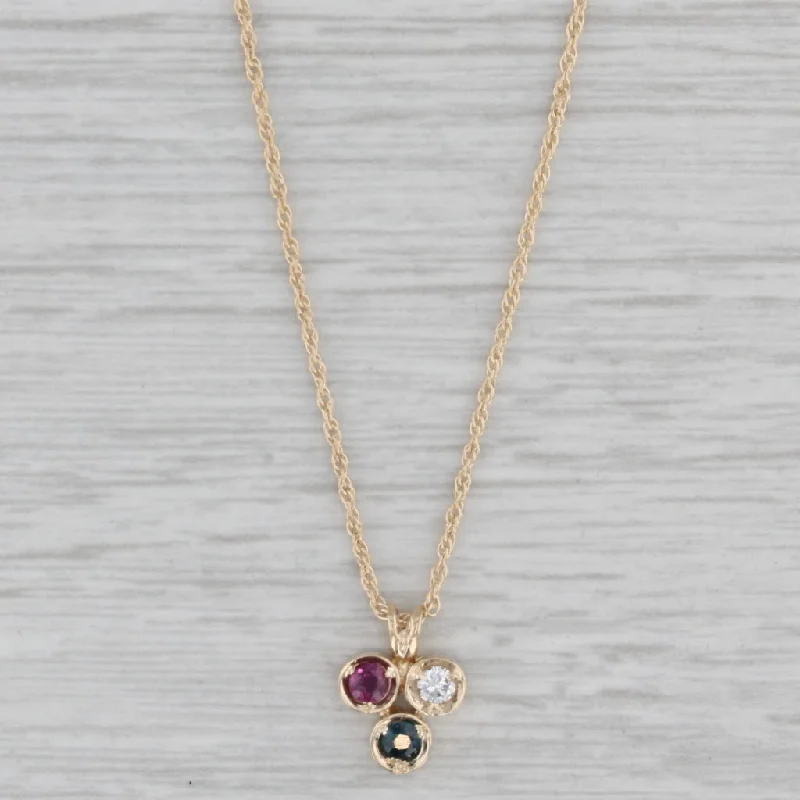 Trendy Necklaces-0.21ctw Diamond Ruby Sapphire 3-Stone Pendant Necklace 14k Yellow Gold 18"