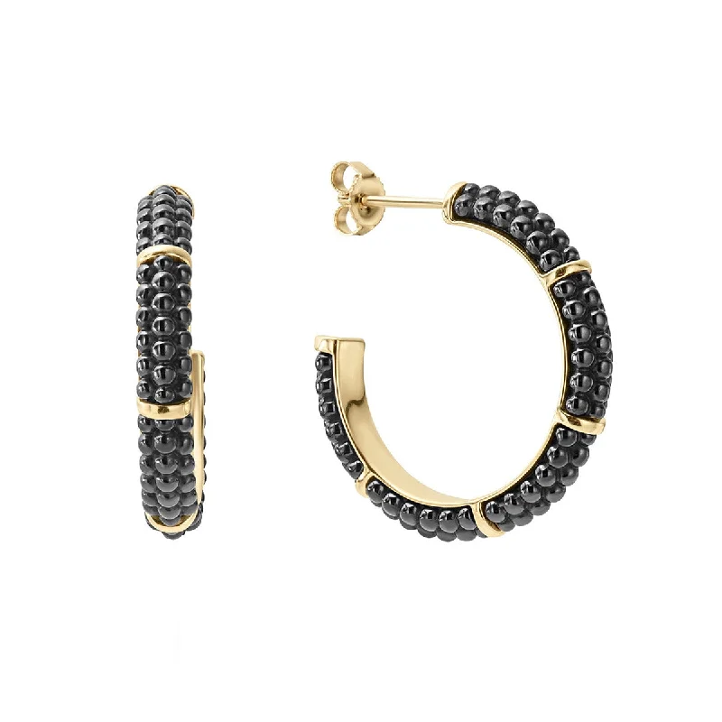 Fashion Earrings-Black Caviar Hoop Earrings