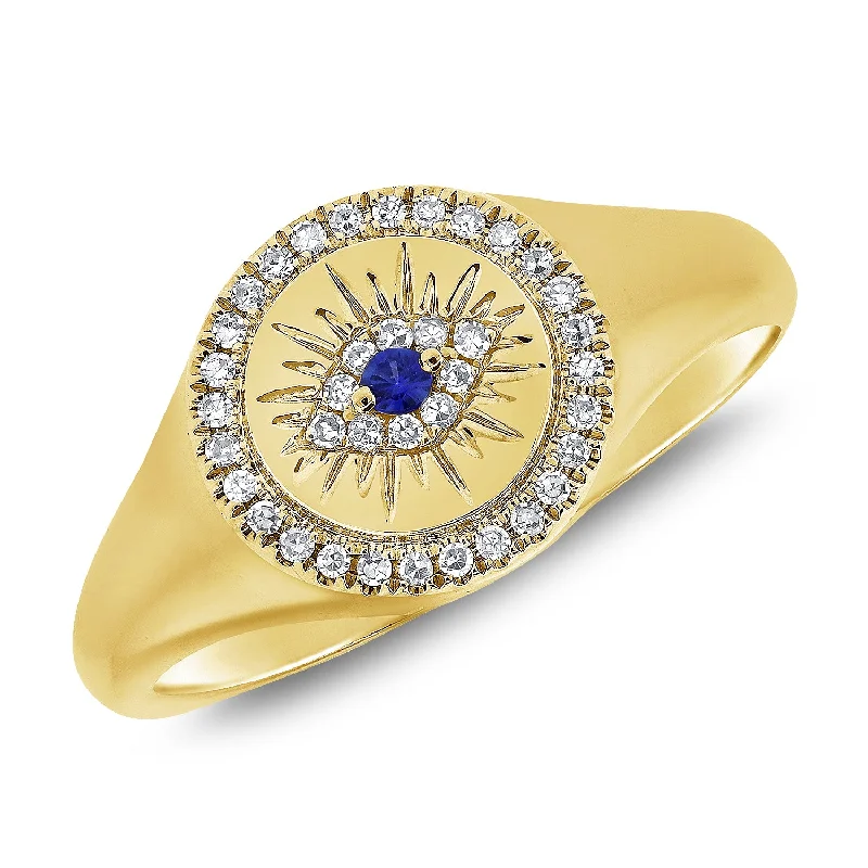 Pave Diamond Rings-Evil Eye Pinky Ring with Sapphires and Diamonds