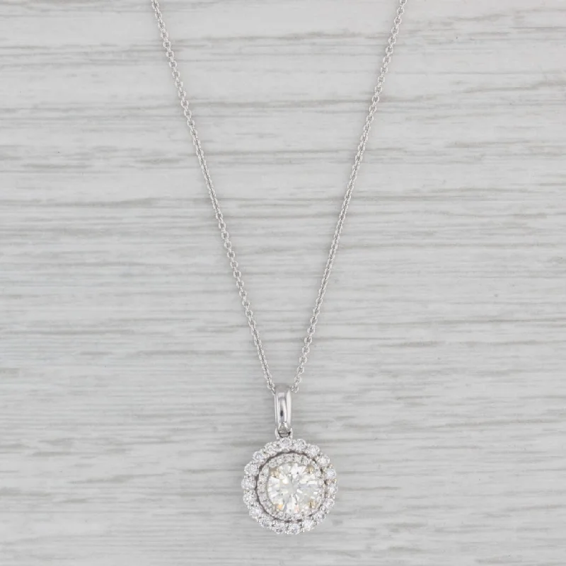 Gold-Plated Necklaces-New 1.06ct Diamond Halo Pendant Necklace 14k White Gold 18" Cable Chain