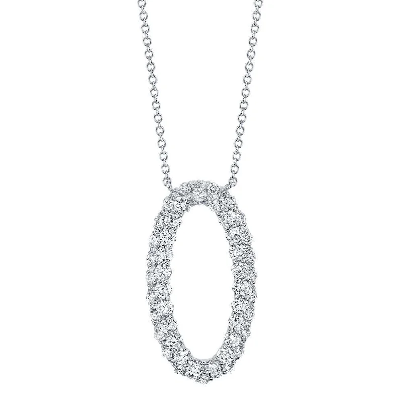 Fine Pendant Necklaces-14K White Gold Diamond Oval Necklace