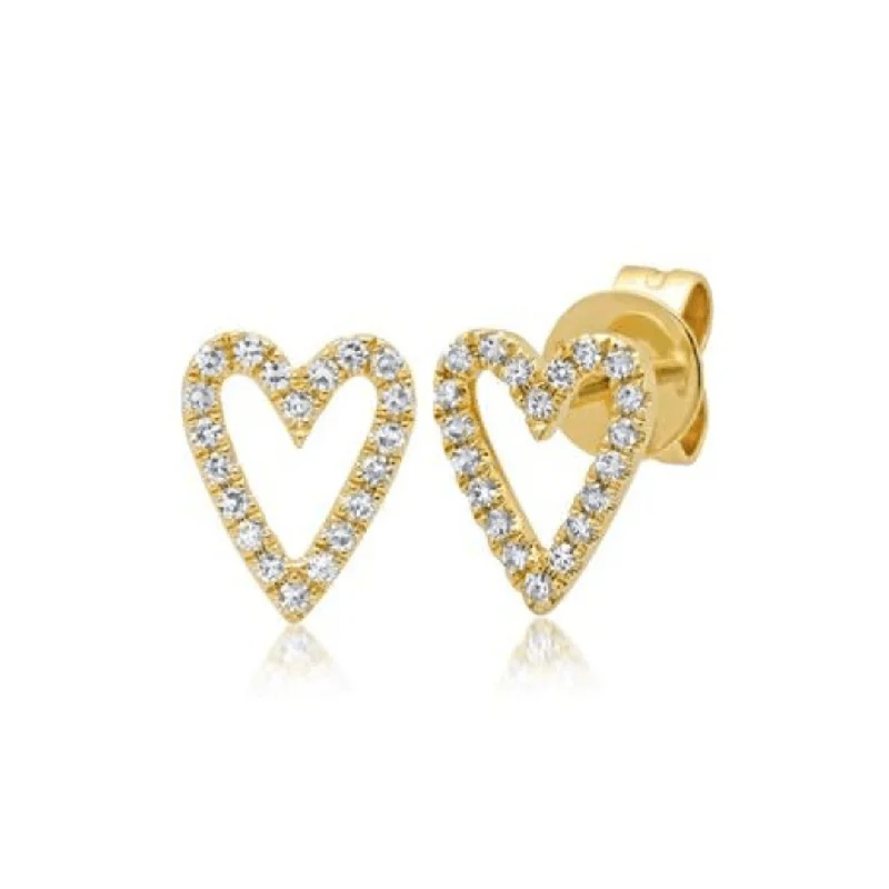 Elegant Earrings-Diamond Open Heart Studs