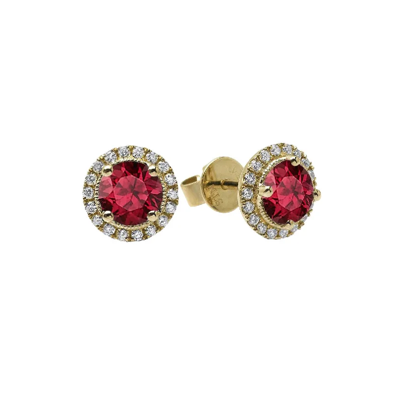 Sapphire Earrings-Ruby 14K Yellow Gold Stud Earrings with Diamonds