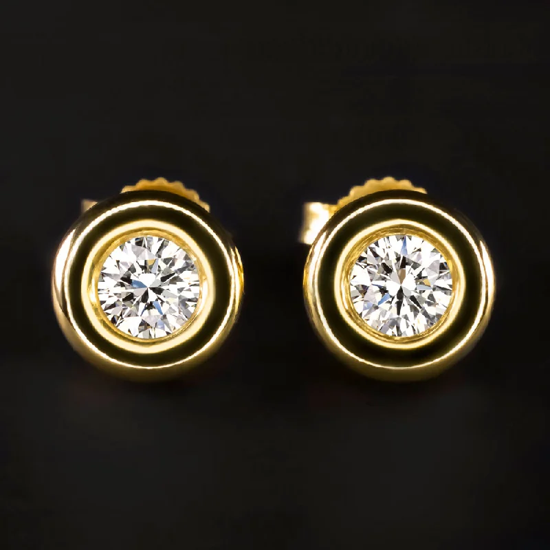 Fine Gold Earrings-IDEAL CUT DIAMOND SCOTT KAY STUD EARRINGS 18k YELLOW GOLD 1/2 CARAT ROUND BEZEL