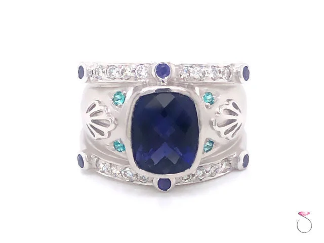 Vintage Wedding Rings-Large 3.50 Carat Tanzanite and Diamond Cocktail Ring in 18K White Gold