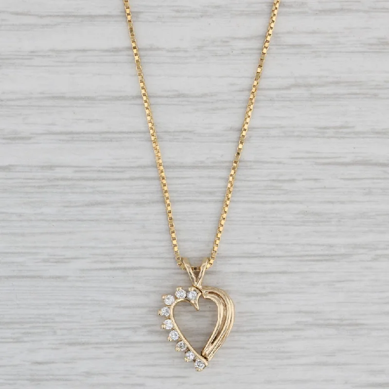 Opal Necklaces-0.15ctw Diamond Heart Pendant Necklace 14k Yellow Gold 17.75" Box Chain