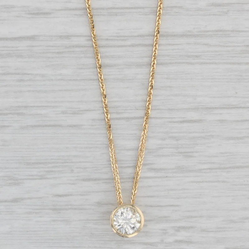 Geometric Pendant Necklaces-0.57ct Diamond Solitaire Floating Pendant Necklace 14k Gold 18" Wheat Chain