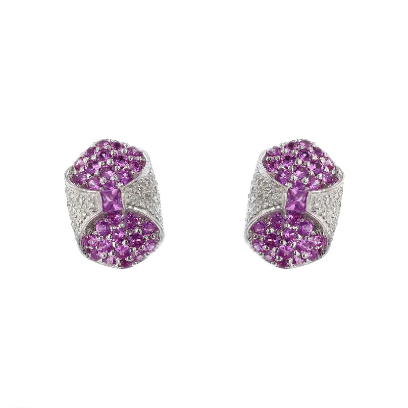 Teardrop Earrings-18K White Gold Pink Sapphire and Diamond Earrings