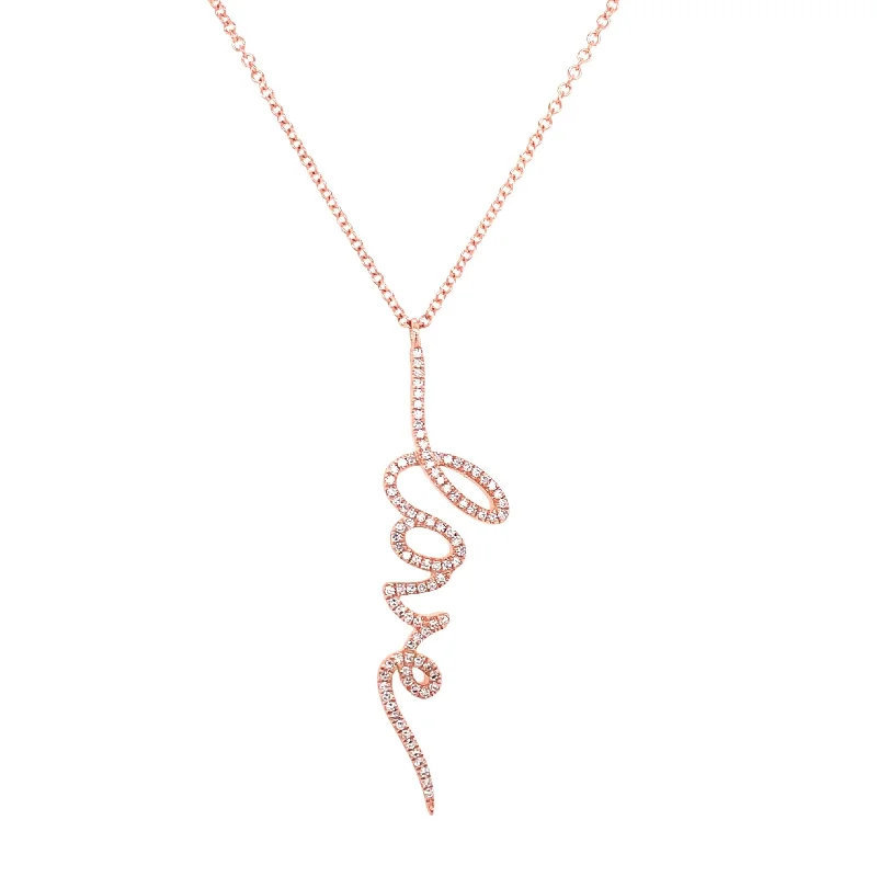 Blue Sapphire Necklaces-14K Rose Gold Diamond Script "Love" Necklace