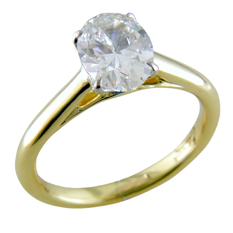 Statement Rings-Point of Love Oval Brilliant 1.25 Carat Diamond 18K Yellow Gold Engagement Ring with Sapphire