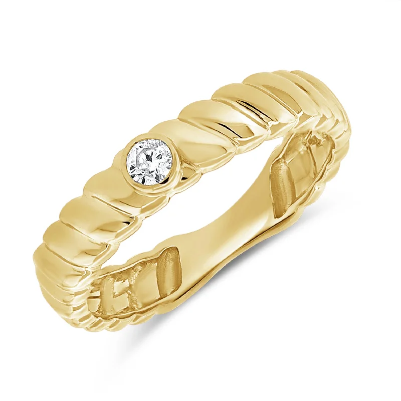 Vintage Wedding Rings-Twisted Band Diamond Solitaire Ring in 14K Gold