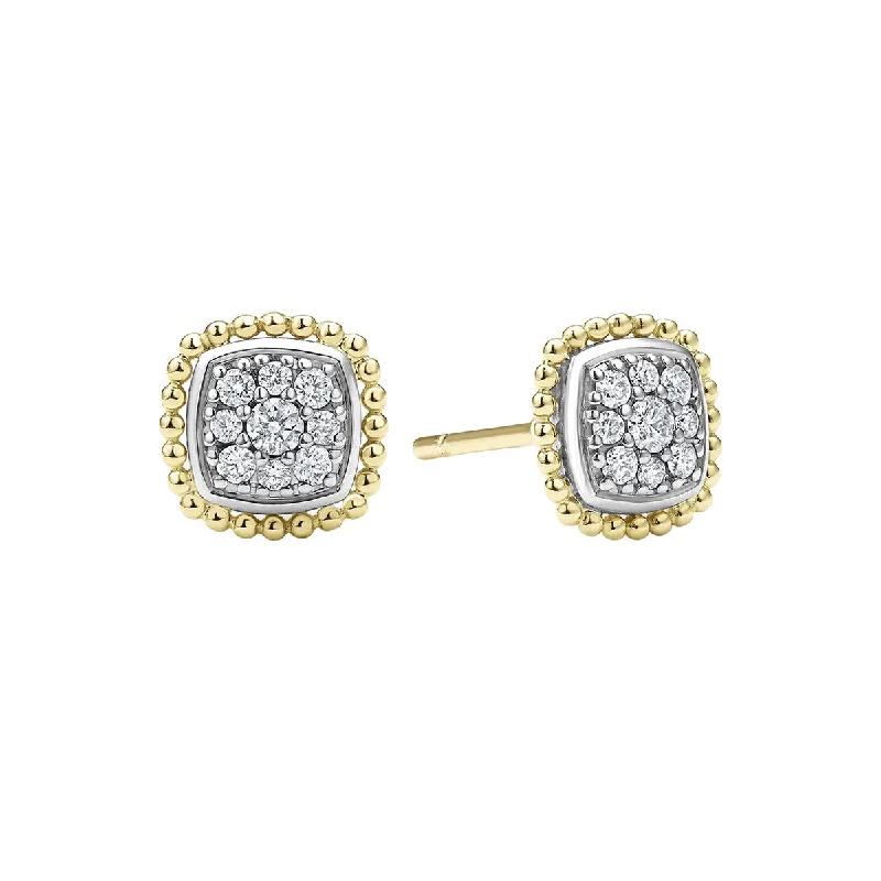 Sun Earrings-Two-Tone Caviar Diamond Stud Earrings