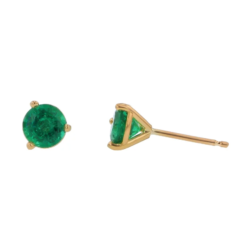 Artistic Gold Earrings-1.00ct 5mm Round Zambian Emerald Stud Earrings in 18k Yellow Gold