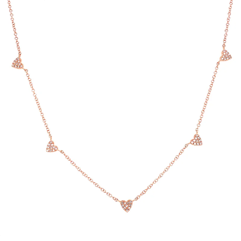 Oval Necklaces-14K Rose Gold Multi-Mini Diamond Heart Necklace