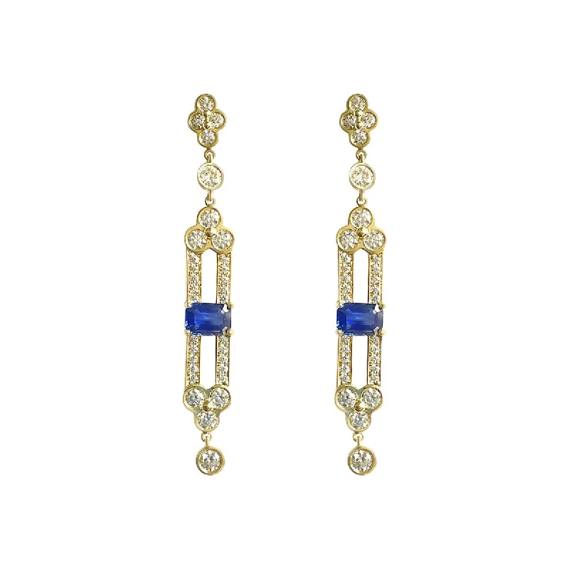 Custom Earrings-Sapphire and Diamond Lace Dangle Earrings