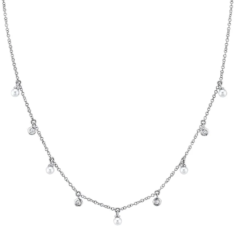 Luxury Silver Necklaces-14K White Gold Diamond & Cultured Pearl Dangle Necklace