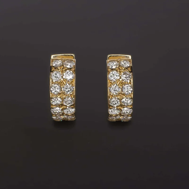 Gold Earrings-1.1ct NATURAL DIAMOND HOOP EARRINGS ROUND CUT 14K YELLOW GOLD HUGGIE CLASSIC